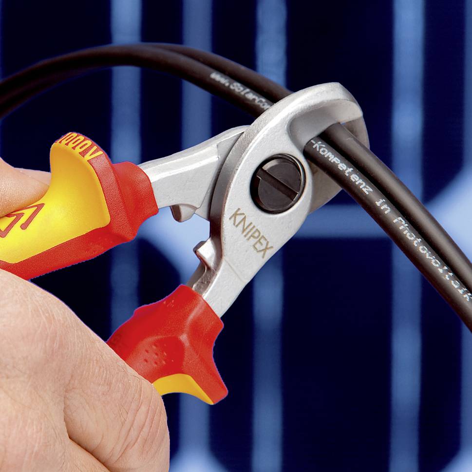 Knipex 95 16 165 SB VDE-Kabelschere Geeignet für (Abisoliertechnik) Alu- und Kupferkabel, ein- und mehrdrähtig 15 mm 50 mm² 1