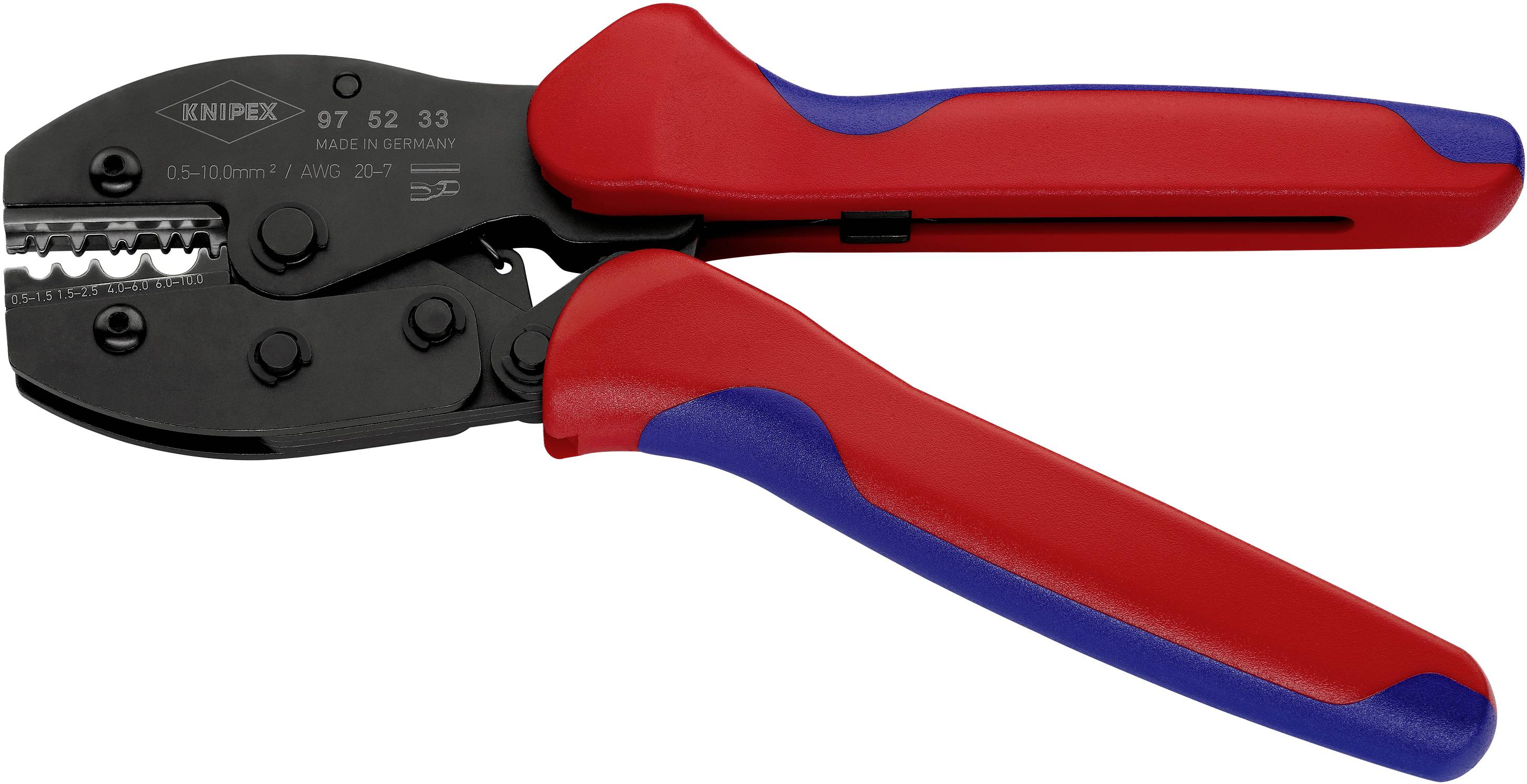 Knipex PreciForce 97 52 33 Crimpzange Unisolierte Rohrkabelschuhe, Unisolierte Quetschkabelschuhe, Unisolierte Quetschverbinder