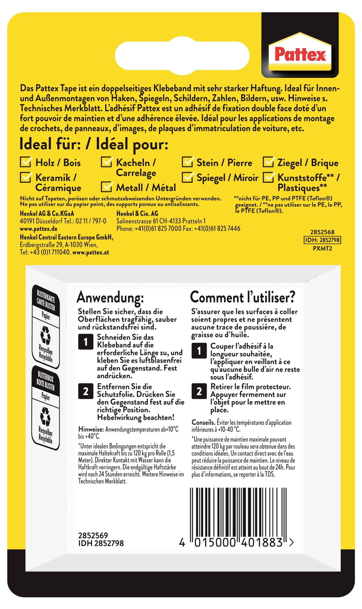 Pattex PRO/DIY Tapes PXMT2 Doppelseitiges Klebeband Weiß (L x B) 1.5 m x 19 mm 1 St.