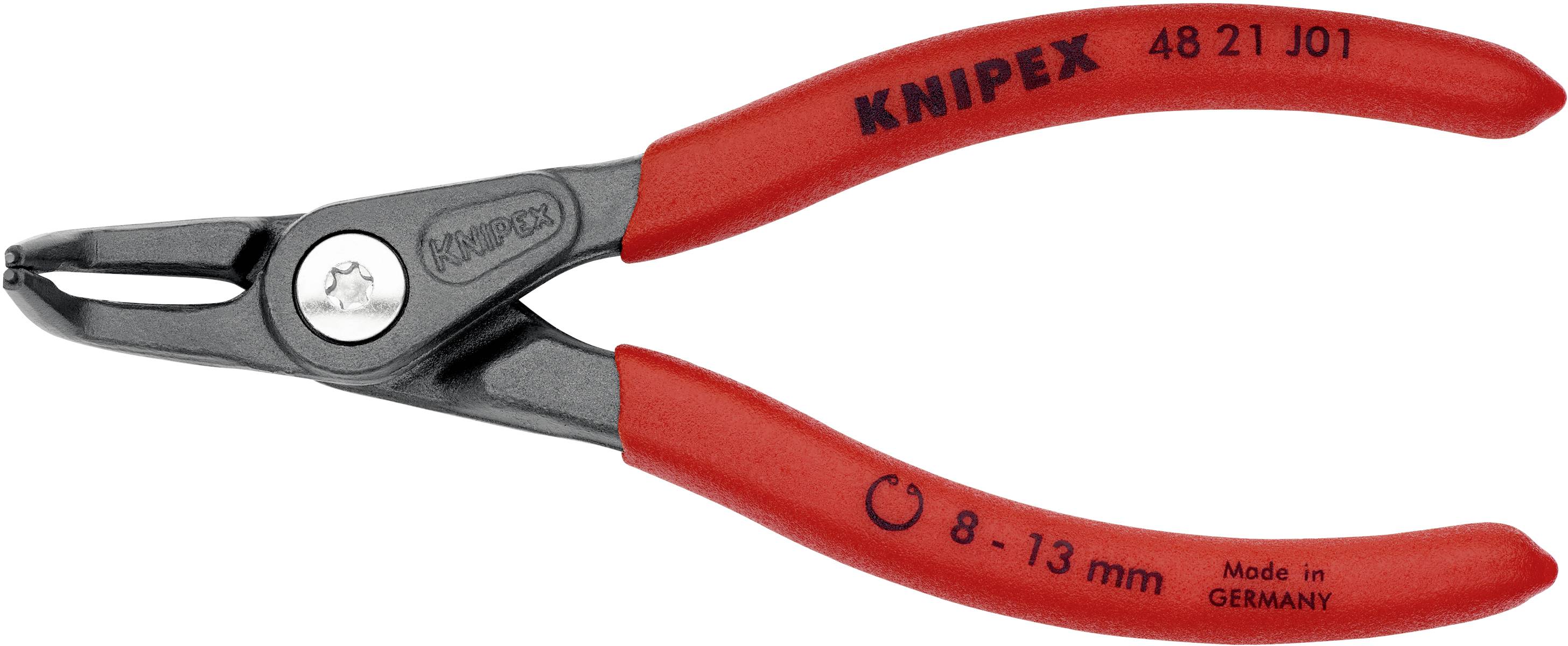 Rote Knipex-Zange zum Entfernen von Klemmschlauchklemmen, geeignet für 8-13 mm Spannweite.