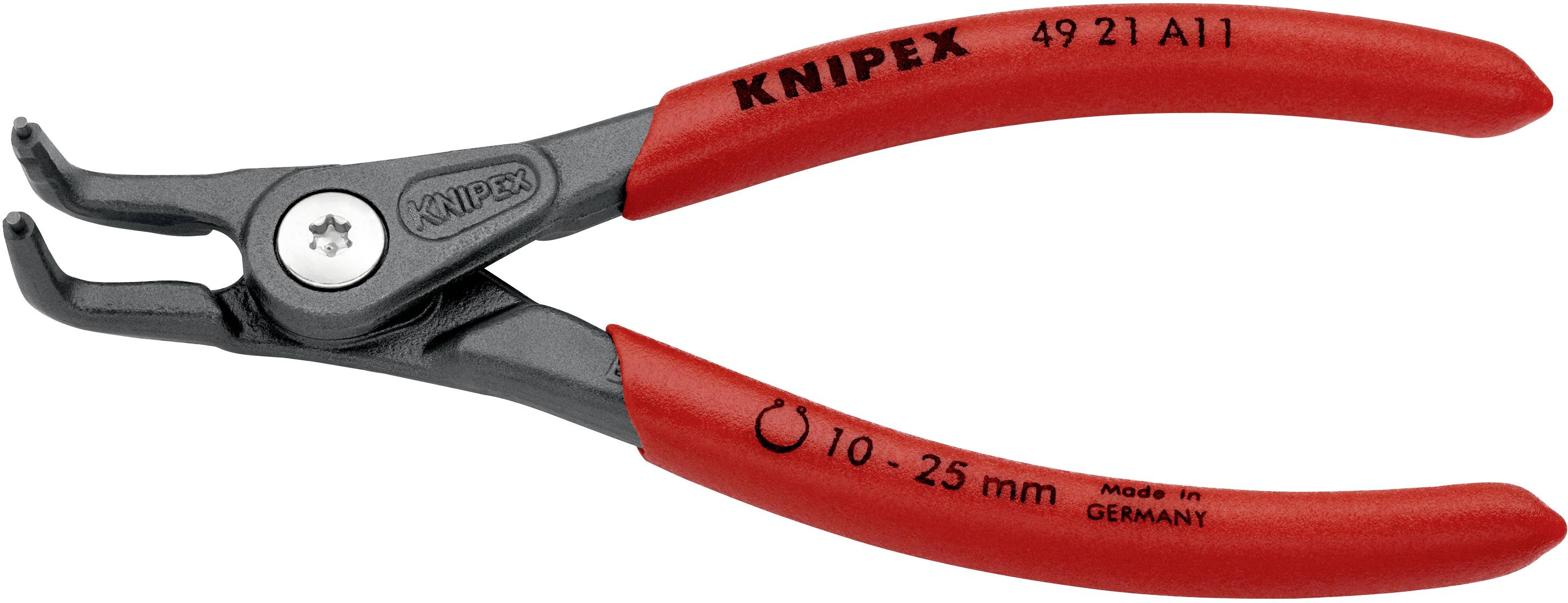 Rote Knipex-Sicherungsringzange aus Metall für Innenringe, Größenbereich 10-25 mm, hergestellt in Deutschland.