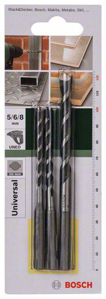 Bosch Accessories 2609256918 Hartmetall Mehrzweckbohrer-Set 3teilig 5 mm, 6 mm, 8mm SDS-Quick 1 Set