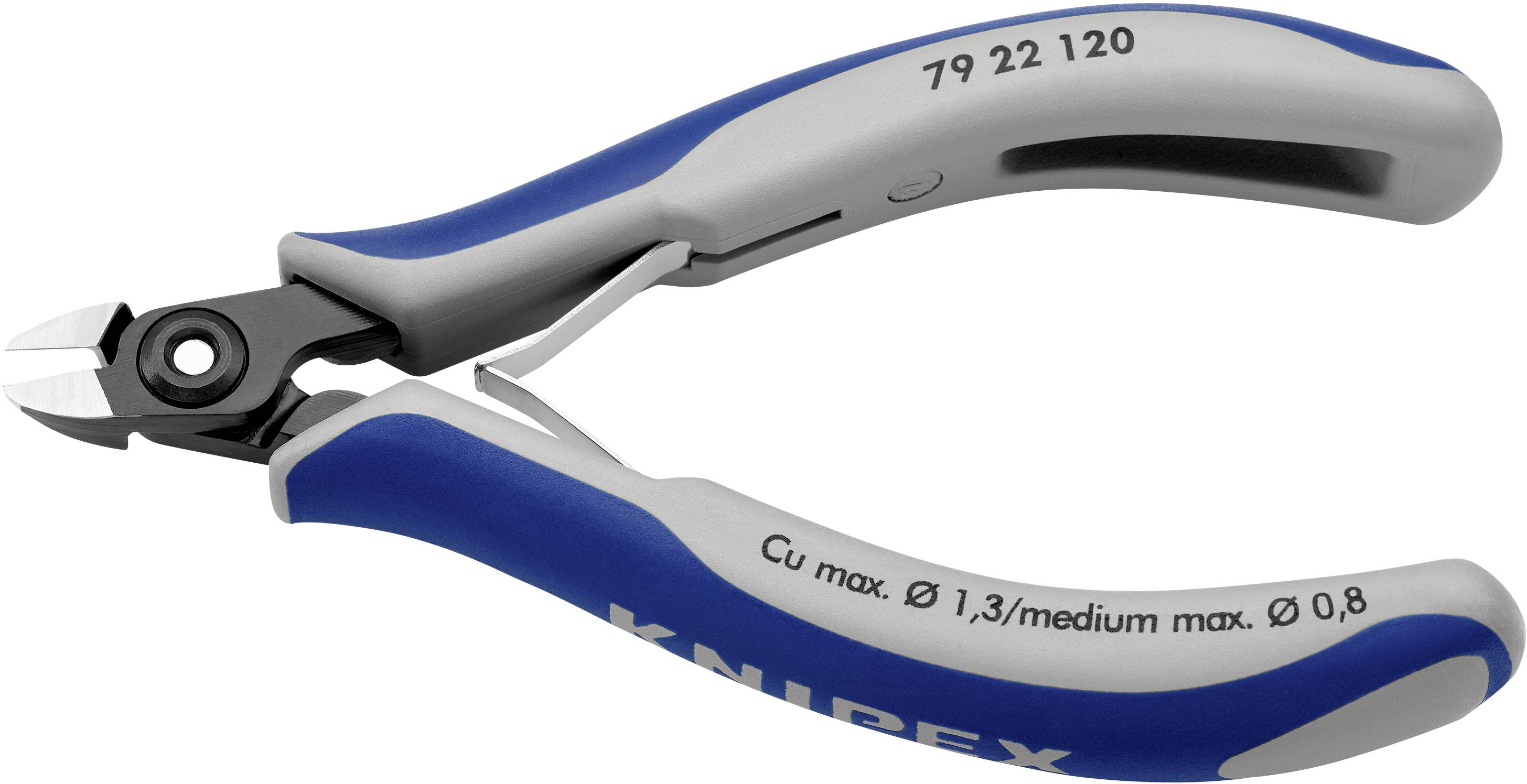 Kabelschneider mit blauen Griffen, geeignet für Cu-Drähte bis 1,3 mm Durchmesser, Modellnummer 79 22 120 sichtbar.