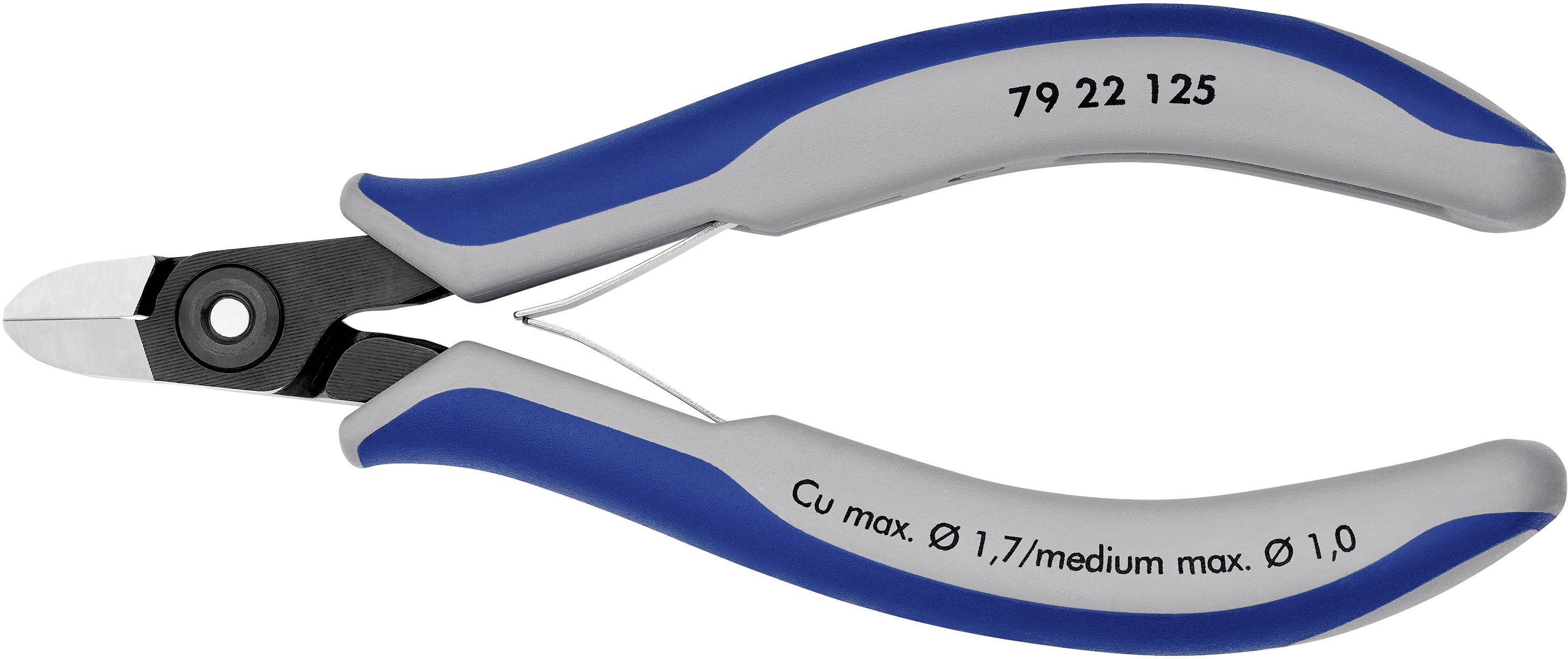 Schneidzange mit blauen Griffen, geeignet für Kupferdrähte bis max. Ø 1,7 mm und mittlere Drähte bis Ø 1,0 mm. Modellnummer 79 22 125.
