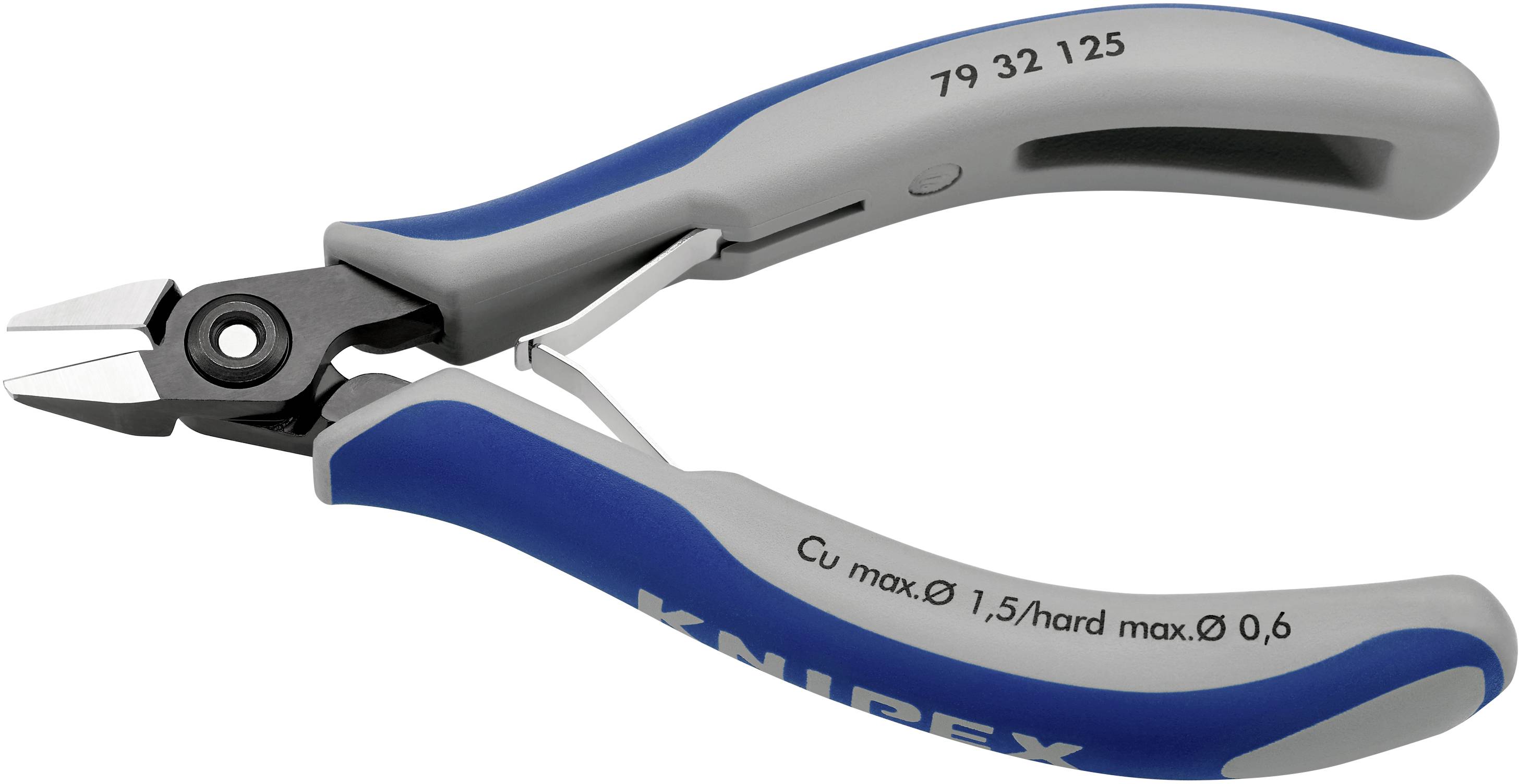Eine blaue und graue Präzisionszange mit Metallklingen, geeignet zum Schneiden von Kupferdrähten bis 1,5 mm Durchmesser.