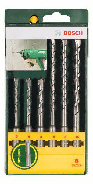 Bohrer-Set von Bosch mit sechs SDS-Plus Bohrern in verschiedenen Größen, in einer Verpackung dargestellt.