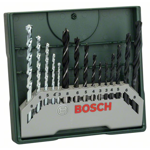 Set forets à métaux/à bois/à pierre 15 éléments Bosch mini X-Line