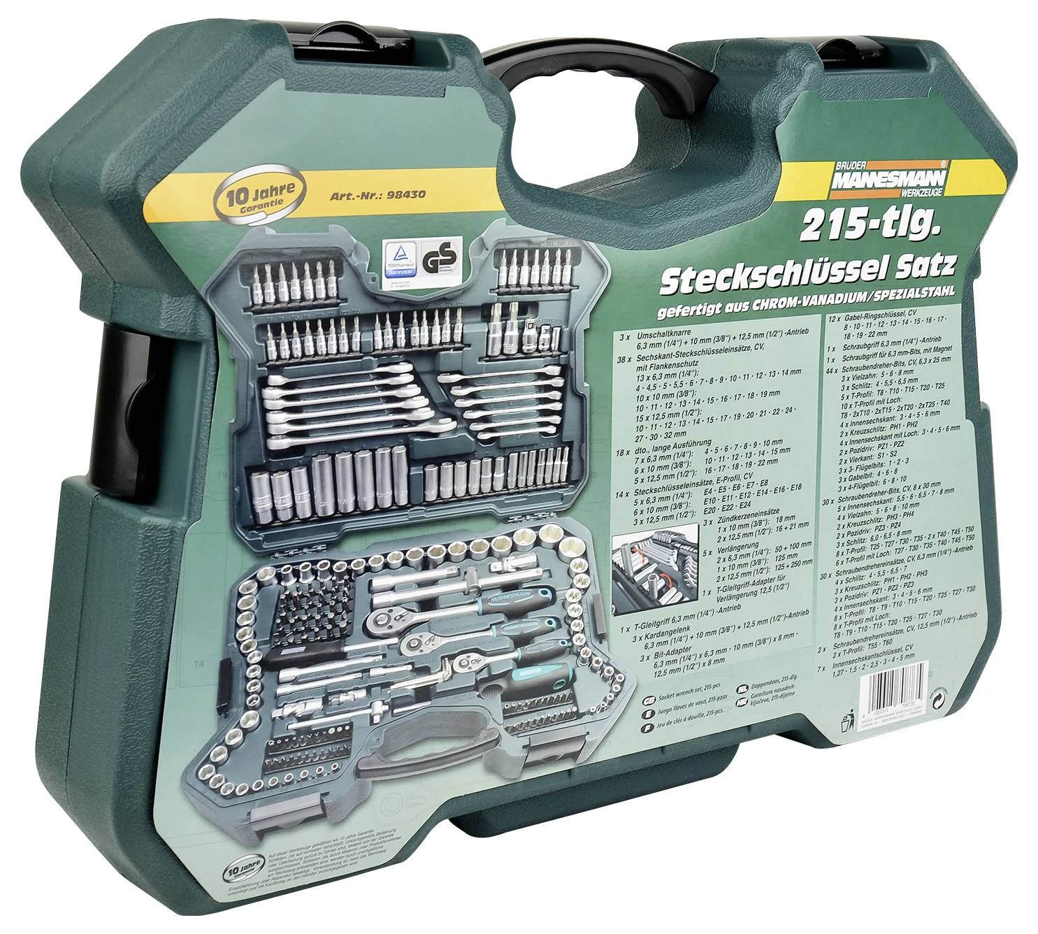 Brüder Mannesmann Steckschlüsselsatz metrisch 1/4" (6.3 mm), 3/8" (10 mm), 1/2" (12.5 mm) 215teilig M98430