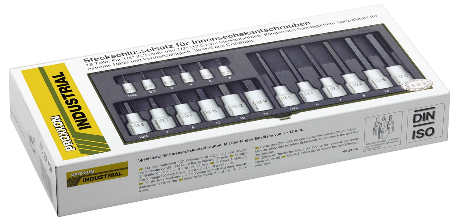 Proxxon Industrial Steckschlüssel-Bit-Einsatz-Set 1/4" (6.3 mm), 1/2" (12.5 mm) 18teilig 23 100