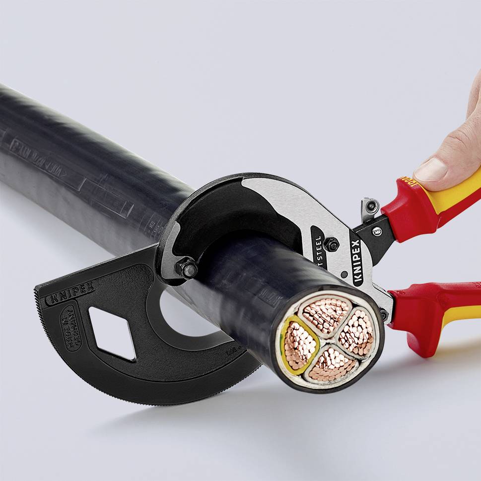 Knipex 95 36 320 Ratschen-Kabelschneider Geeignet für (Abisoliertechnik) Alu- und Kupferkabel, ein- und mehrdrähtig 60mm 600mm²