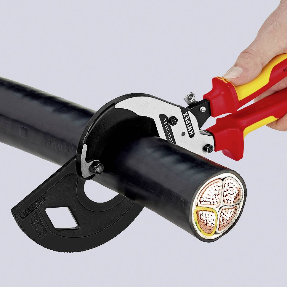 Knipex 95 36 320 Ratschen-Kabelschneider Geeignet für (Abisoliertechnik) Alu- und Kupferkabel, ein- und mehrdrähtig 60mm 600mm²