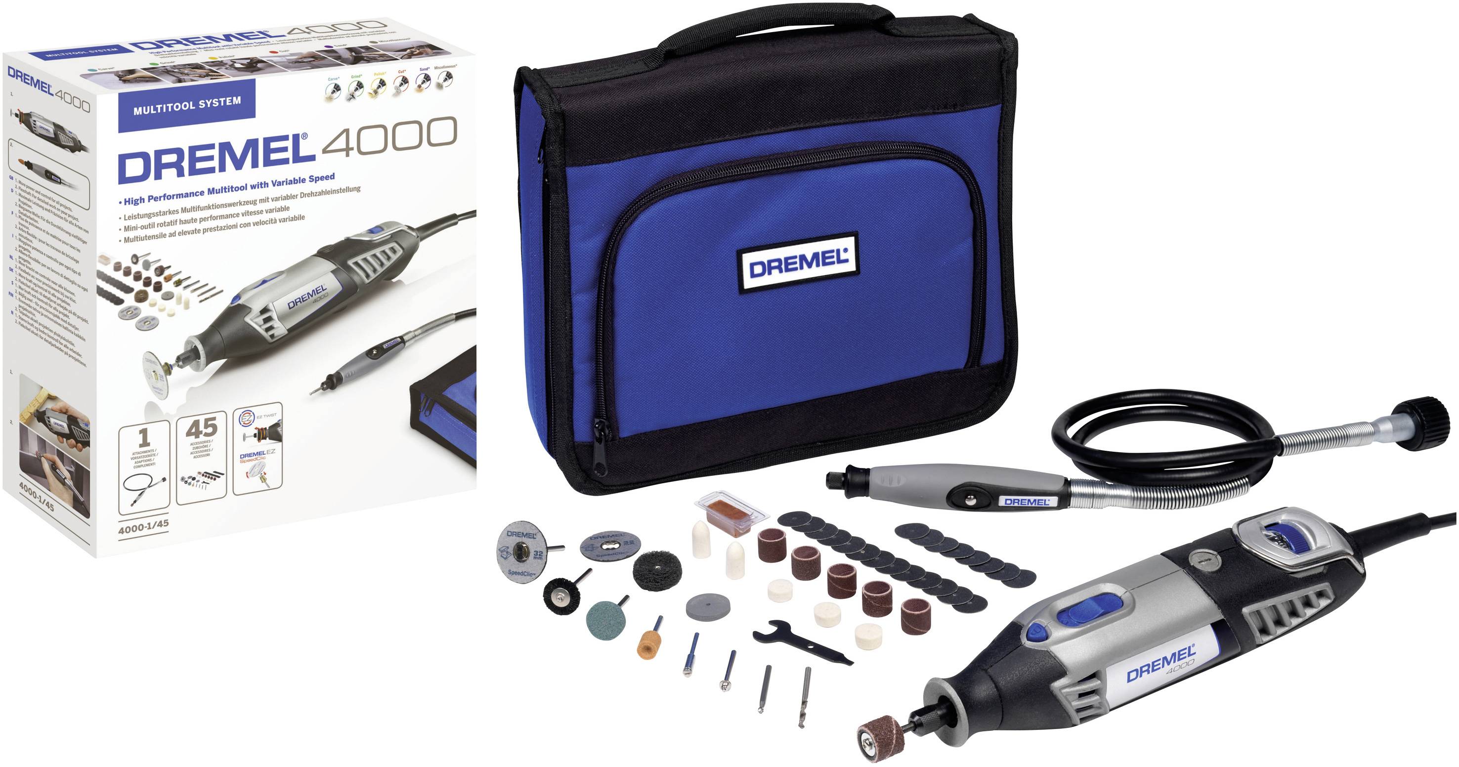 Dremel 4000-1/45 F0134000JA Multifunktionswerkzeug mit Zubehör, inkl. Tasche 47teilig 175W