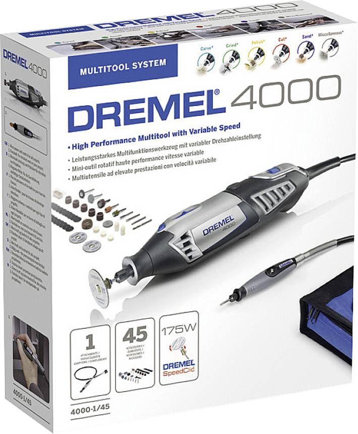 Dremel 4000-1/45 F0134000JA Multifunktionswerkzeug mit Zubehör, inkl. Tasche 47teilig 175W