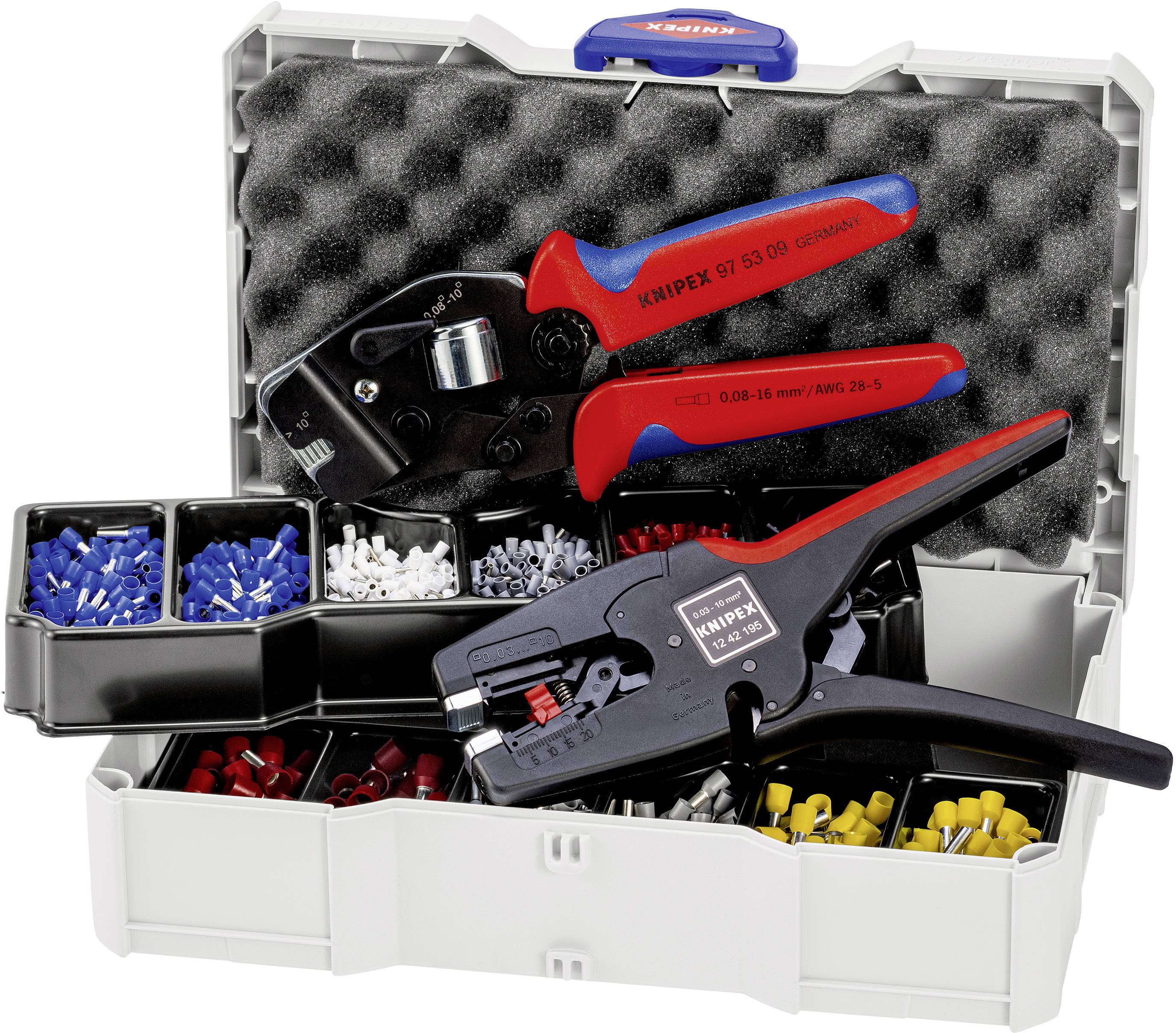 Knipex  97 90 24 Crimpzange  Aderendhülsen 0.08 bis 10 mm² Inkl. Abisolierzange, Inkl. Aderendhülsensortiment im Koffer