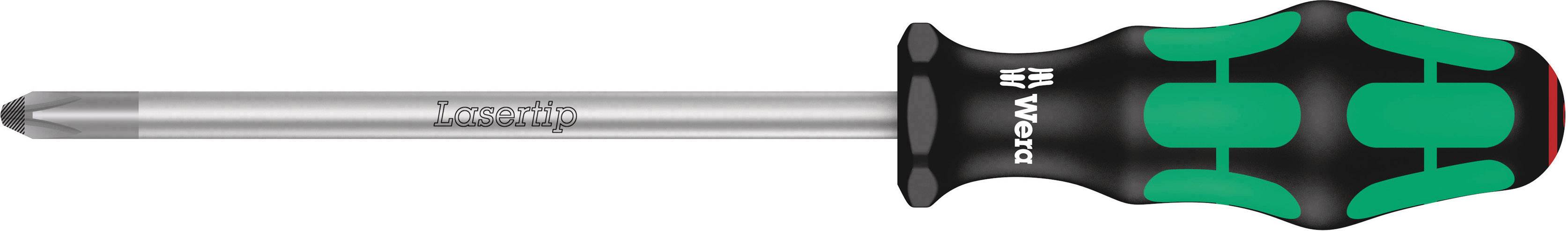 Kreuzschlitz-Schraubendreher mit ergonomischem Griff in Schwarz-Grün und silberner Klinge der Marke Wera.