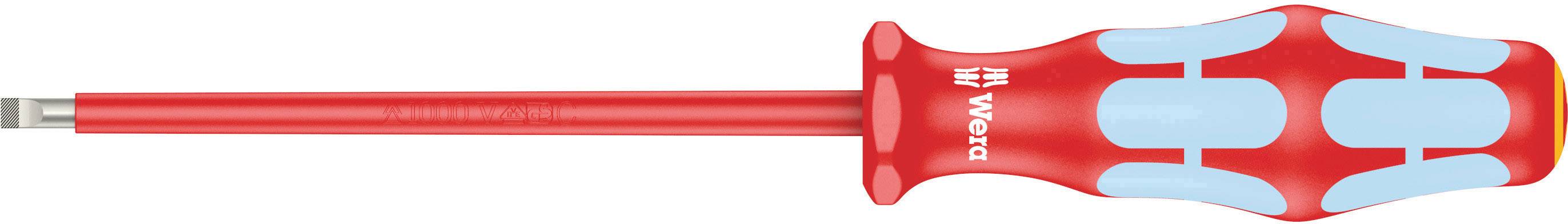 Schraubendreher mit rotem Griff und blauen, ergonomischen Flächen.