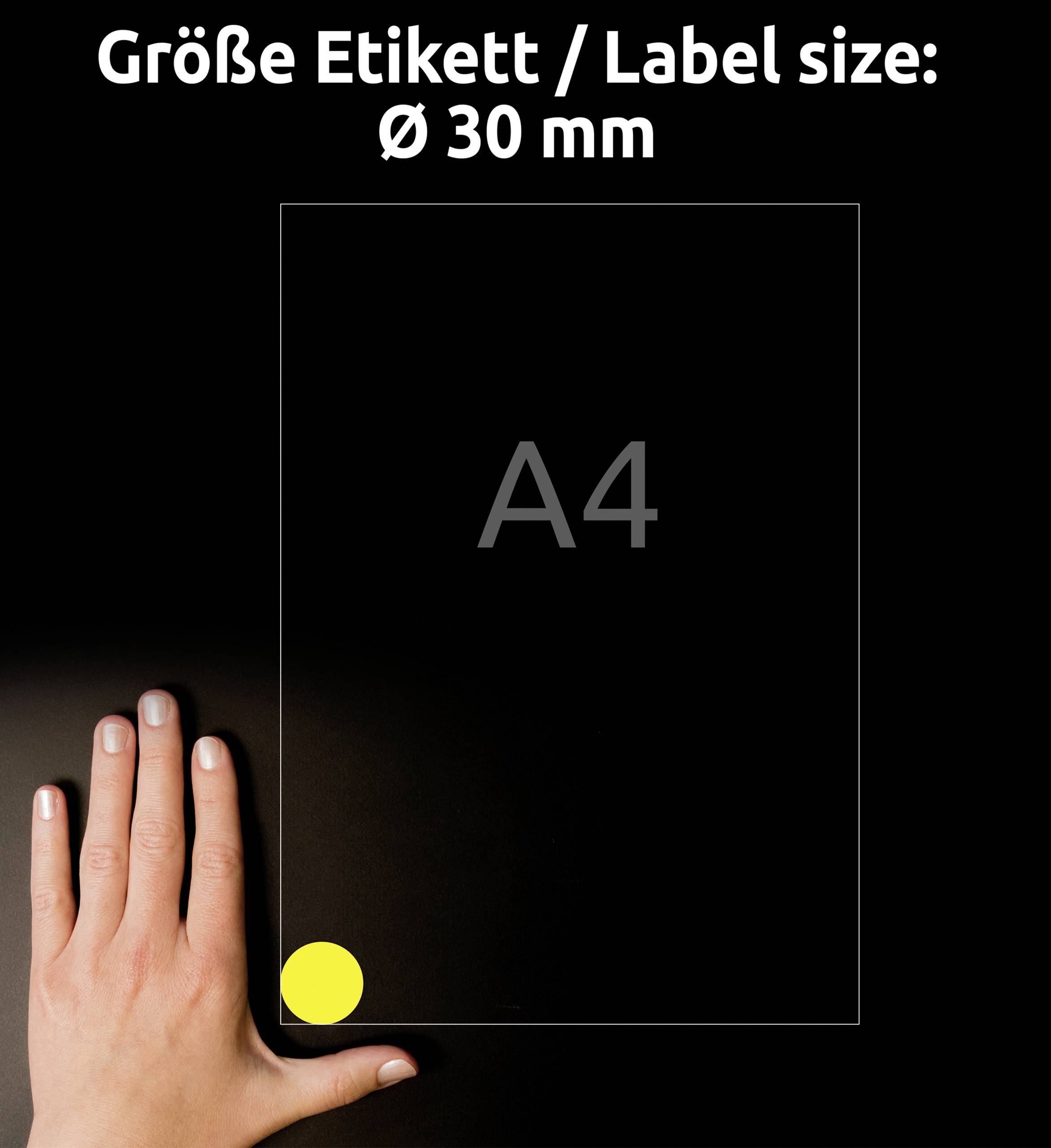 Avery-Zweckform L6128-20 Folien-Etiketten Ø 30mm Polyester-Folie Gelb 960 St. Permanent haftend Farblaserdrucker, Laserdrucker