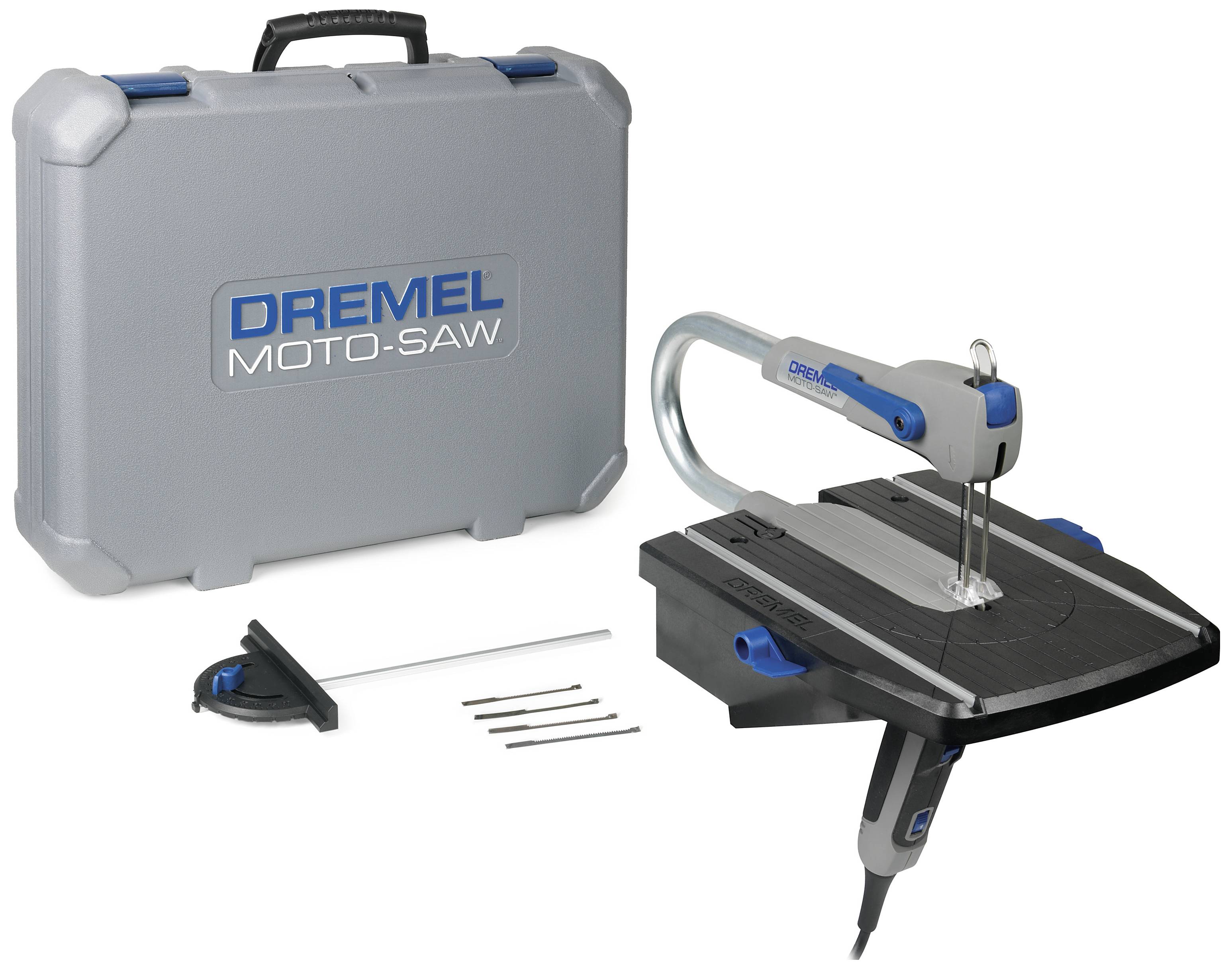 Dremel Moto-Saw mit Koffer, Sägeblättern und Führungsschiene. Tragbare Laubsäge für präzise Schnitte, ideal für Heimwerkerprojekte.