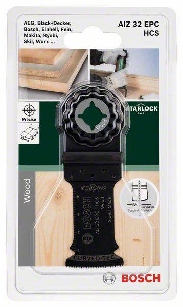 'Bosch AIZ 32 EPC' Sägeblatt-Verpackung, geeignet für Holz. Starlock-System kompatibel mit verschiedenen Marken.