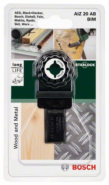 Sägeblatt für Holz und Metall, Bosch Starlock AIZ 20 AB BIM, in Verpackung. Kompatibel mit verschiedenen Werkzeugmarken.