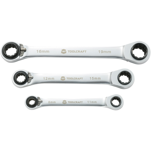 TOOLCRAFT 819162 Double-ended ratcheting box wrench set 3-piece 8 - 19 mm