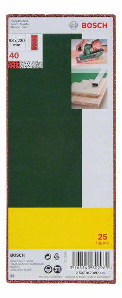 Bosch Accessories 2607017097 Schwingschleifpapier gelocht Körnung (num) 40 (L x B) 230mm x 93mm 25St.