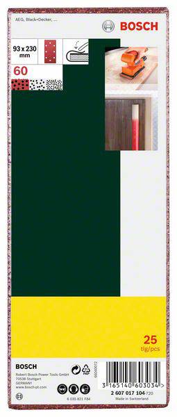 Bosch Accessories  2607017104 Schwingschleifpapier gelocht Körnung num 60  (L x B) 230 mm x 93 mm 25 St.