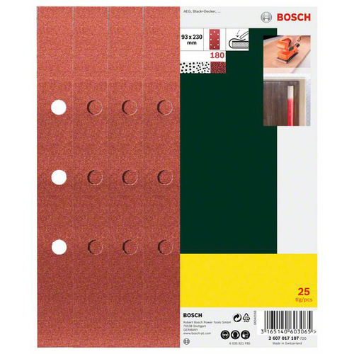 Bosch Accessories 2607017107 Schwingschleifpapier gelocht Körnung 180 (L x B) 230mm x 93mm 25St.