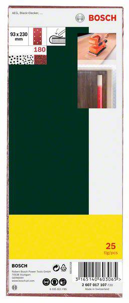 Bosch Accessories 2607017107 Schwingschleifpapier gelocht Körnung (num) 180 (L x B) 230mm x 93mm 25St.