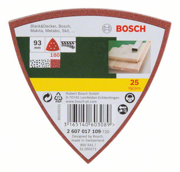 Bosch Accessories 2607017109 Deltaschleifpapier mit Klett, gelocht Körnung (num) 180 Eckmaß 93mm 25St.