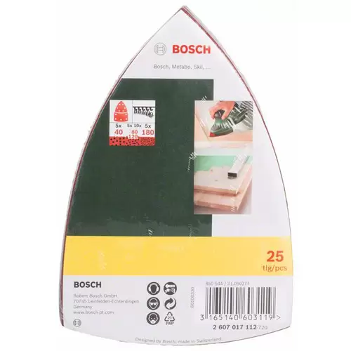 Bosch Accessories 2607017112 Multischleifpapier-Set mit Klett, gelocht Körnung (num) 40, 80, 120, 180 (L x B) 102mm x 62.93mm Bosch Accessories 2607017112 Multischleifpapier-Set mit Klett, gelocht Körnung (num) 40, 80, 120, 180 (L x B) 102mm x 62.93mm