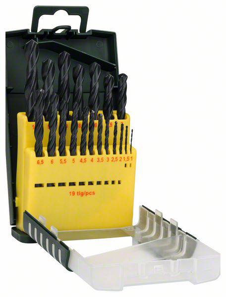 Bosch Accessories 2607017151 HSS Metall-Spiralbohrer-Set 19teilig 1 mm, 1.5 mm, 2 mm, 2.5 mm, 3 mm, 3.5 mm, 4 mm, 4.5 mm, 5 mm