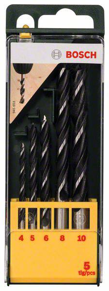 Bosch Accessories 2607019440 Holz-Spiralbohrer-Set 5teilig 4 mm, 5 mm, 6 mm, 8 mm, 10mm Zylinderschaft 1 Set