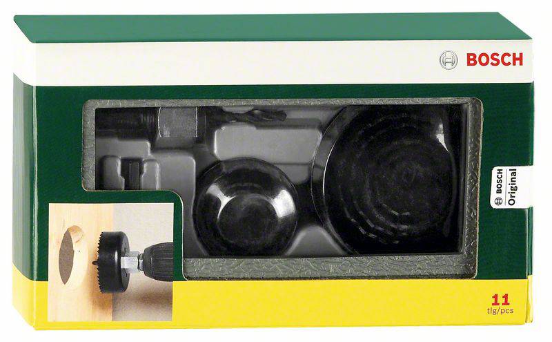 BOSCH Lochsägen-Set: 11-teilig, inklusive verschiedenen Lochsägen, ideale Verpackung für präzises Bohren in Holz.