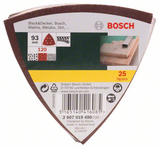 Bosch Accessories 2607019490 Deltaschleifpapier mit Klett, gelocht Körnung (num) 120 Eckmaß 93mm 25St.