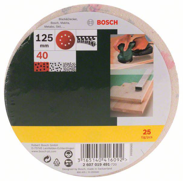 Bosch Accessories 2607019491 Exzenterschleifpapier mit Klett, gelocht Körnung (num) 40 (Ø) 125mm 25St.