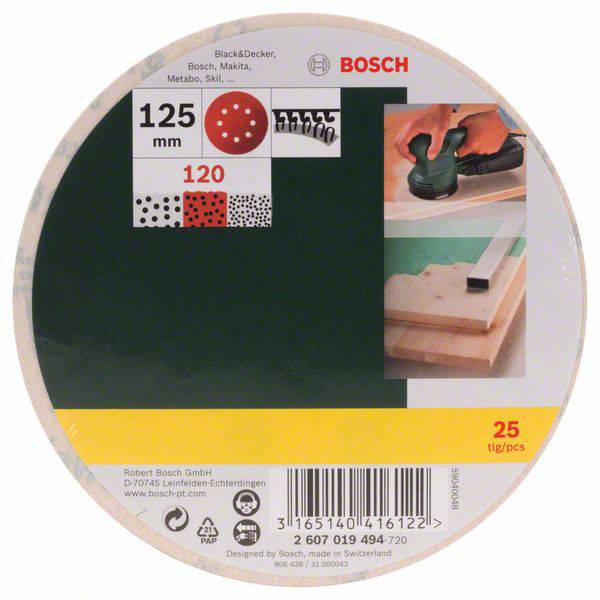 Bosch Accessories 2607019494 Exzenterschleifpapier mit Klett, gelocht Körnung (num) 120 (Ø) 125mm 25St.