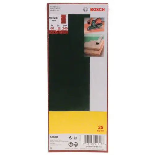Bosch Accessories 2607019499 Schwingschleifpapier-Set gelocht Körnung (num) 60, 80, 120, 240 (L x B) 230mm x 93mm 1 Set Bosch Accessories 2607019499 Schwingschleifpapier-Set gelocht Körnung (num) 60, 80, 120, 240 (L x B) 230mm x 93mm 1 Set