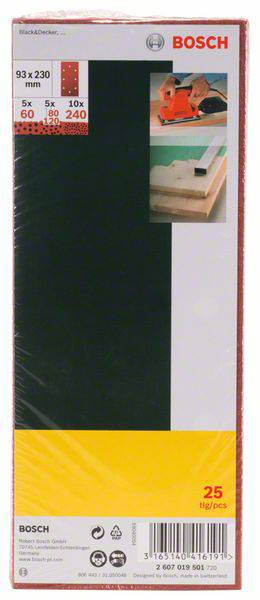 Bosch Accessories 2607019501 Schwingschleifpapier-Set gelocht Körnung (num) 60, 80, 120, 240 (L x B) 230 mm x 93 mm 1 Set