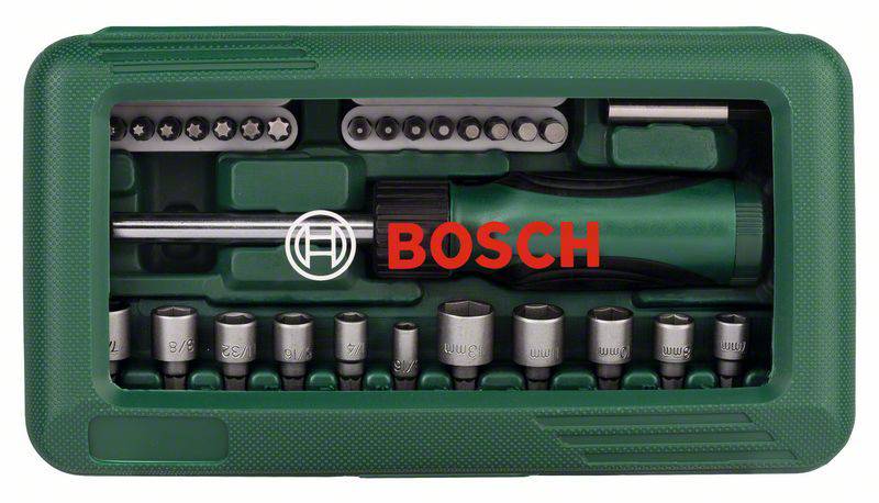 Bosch Schraubendreher-Set in grünem Etui.