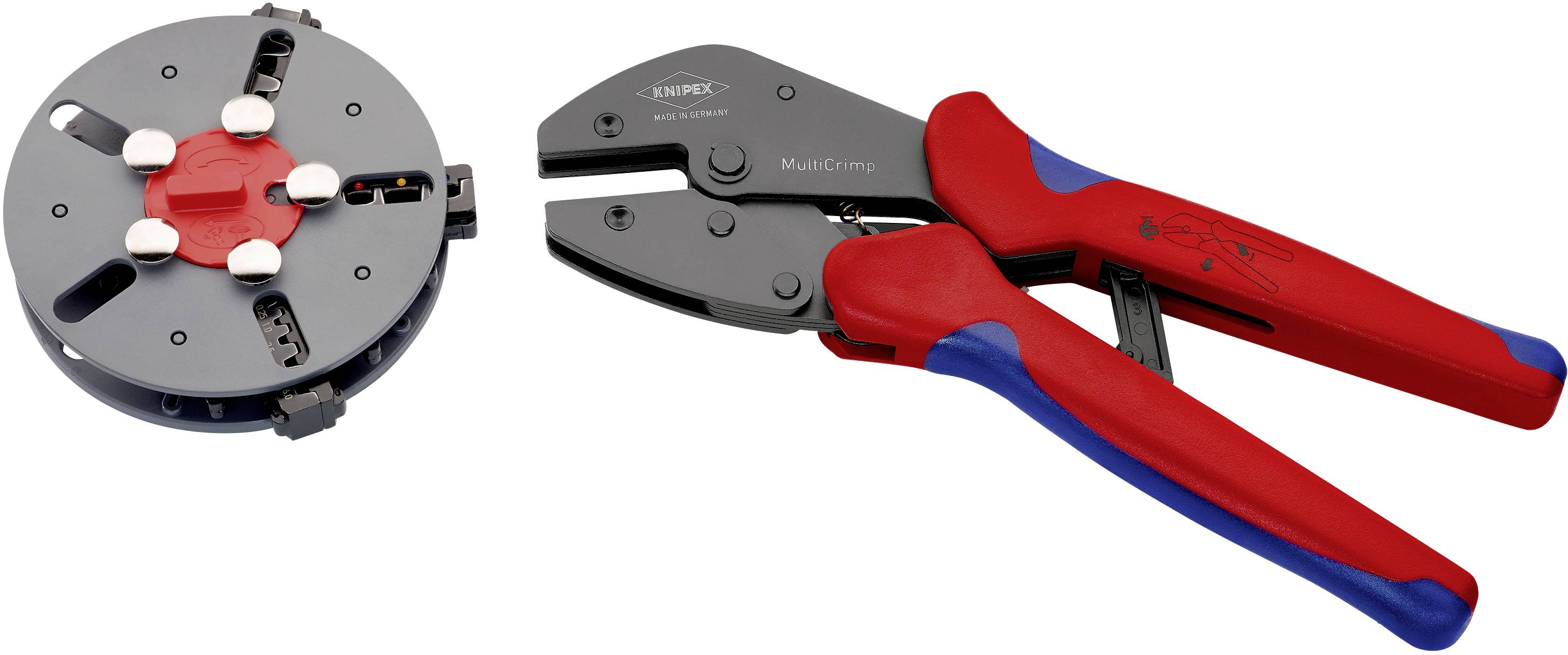 Knipex MultiCrimp 97 33 01 Crimpzange Unisolierte, offene Steckverbinder, Isolierte Kabelschuhe + Steckverbinder/Stoßverbinder