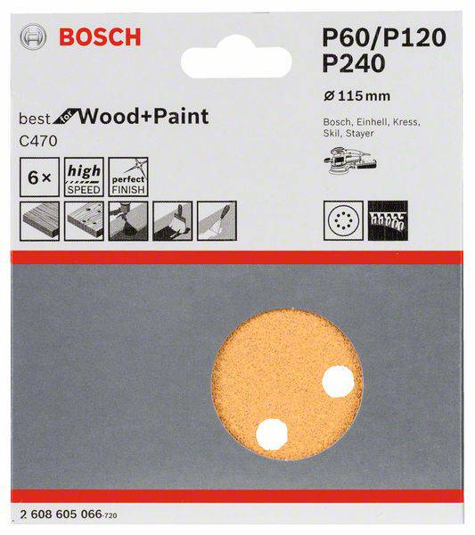 Bosch  2608605066 Exzenterschleifpapier-Set gelocht Körnung 60, 120, 240  (Ø) 115 mm 1 Set