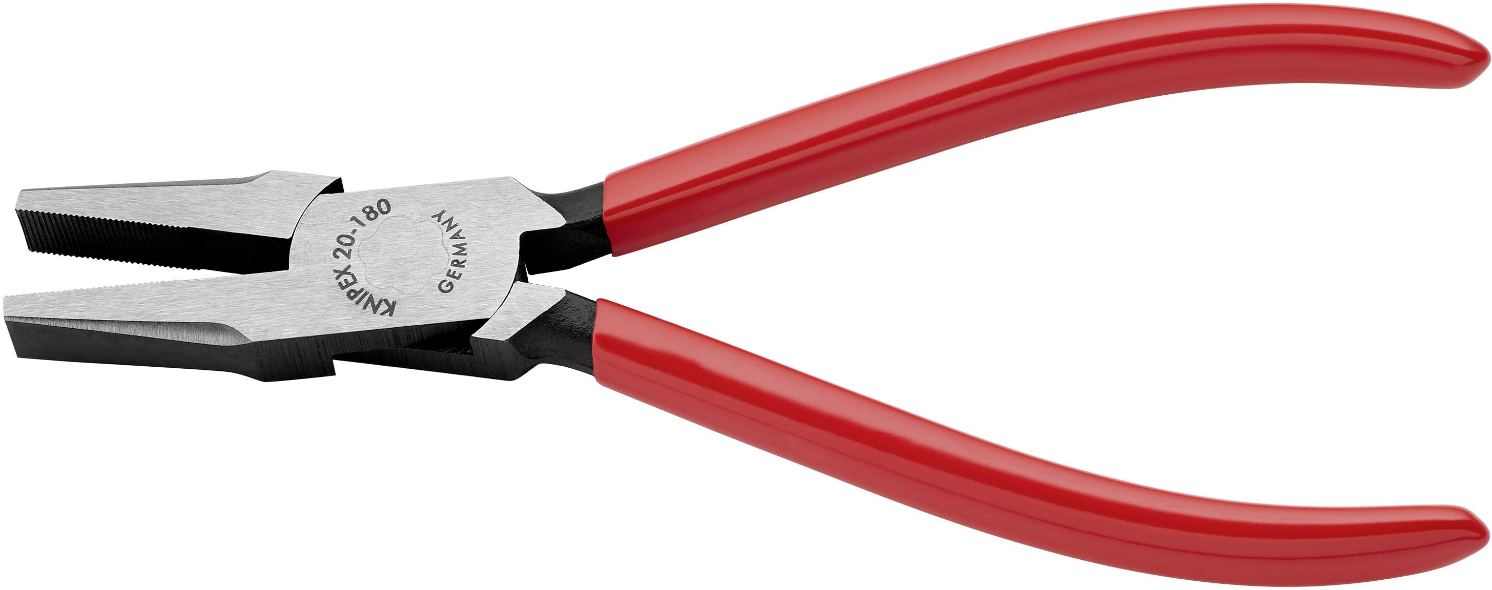 Eine Kombinationszange mit roten Griffen und Metallbacken, geeignet für vielseitige Handwerksarbeiten.