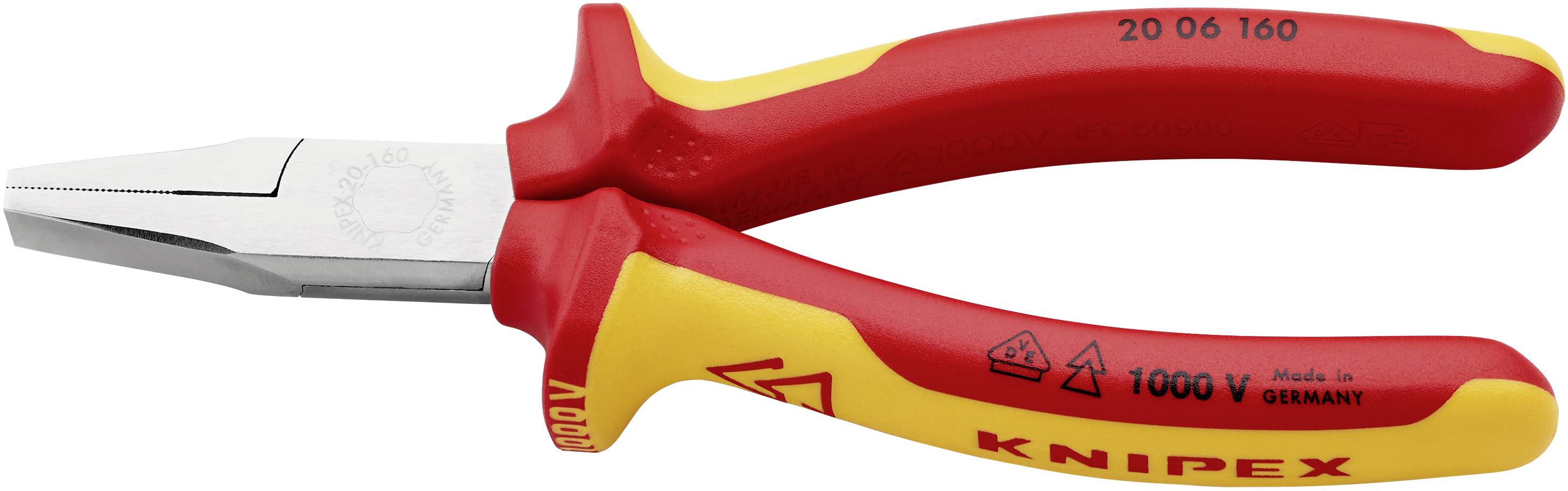 Rote und gelbe Isolierzange von Knipex, geeignet für Arbeiten bis 1000 V.