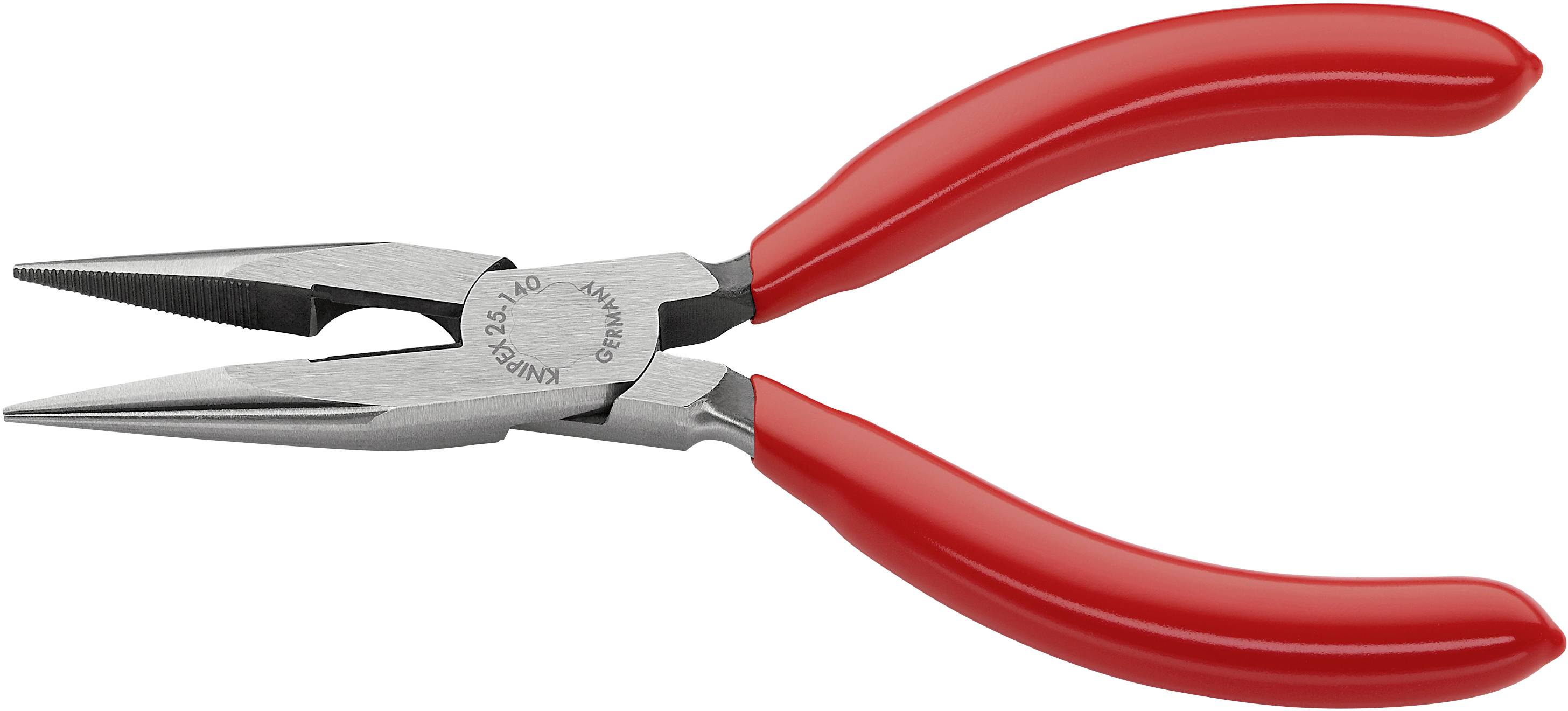 Eine rote Spitzzange mit Metallspitzen. Sie eignet sich für präzise Arbeiten und das Greifen kleiner Gegenstände.