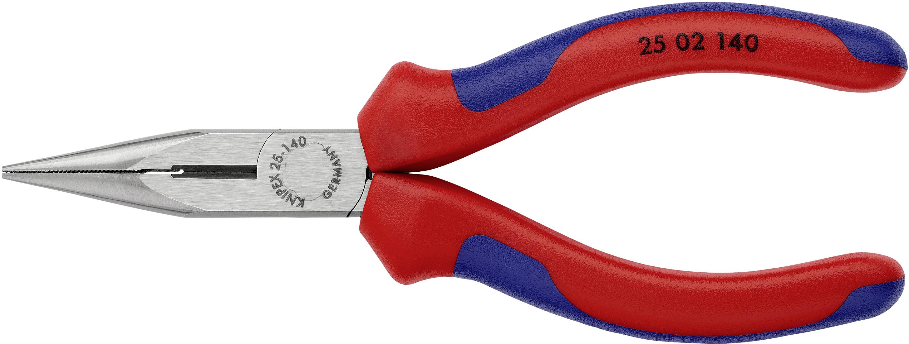 Eine rote und blaue Spitzzange aus Metall. Ideal zum Greifen kleiner Objekte. Perfekt für präzise Arbeiten in Werkstattumgebungen.