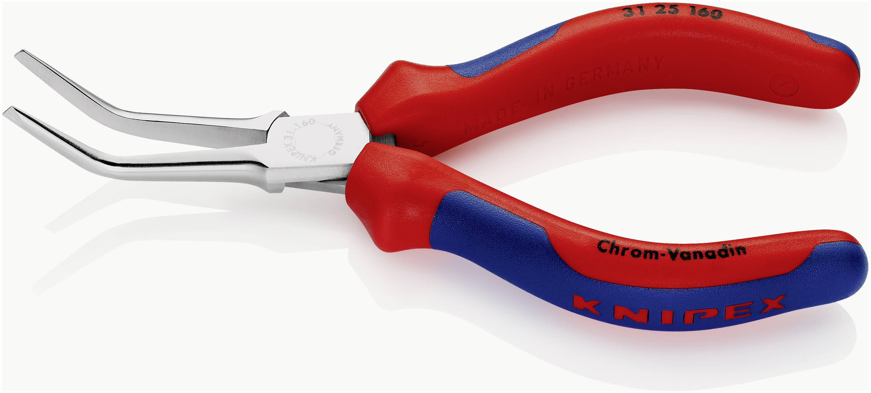 'KNIPEX' Zange mit rotem und blauem Griff, aus Chrom-Vanadium. Werkzeug mit gebogenen Backen.