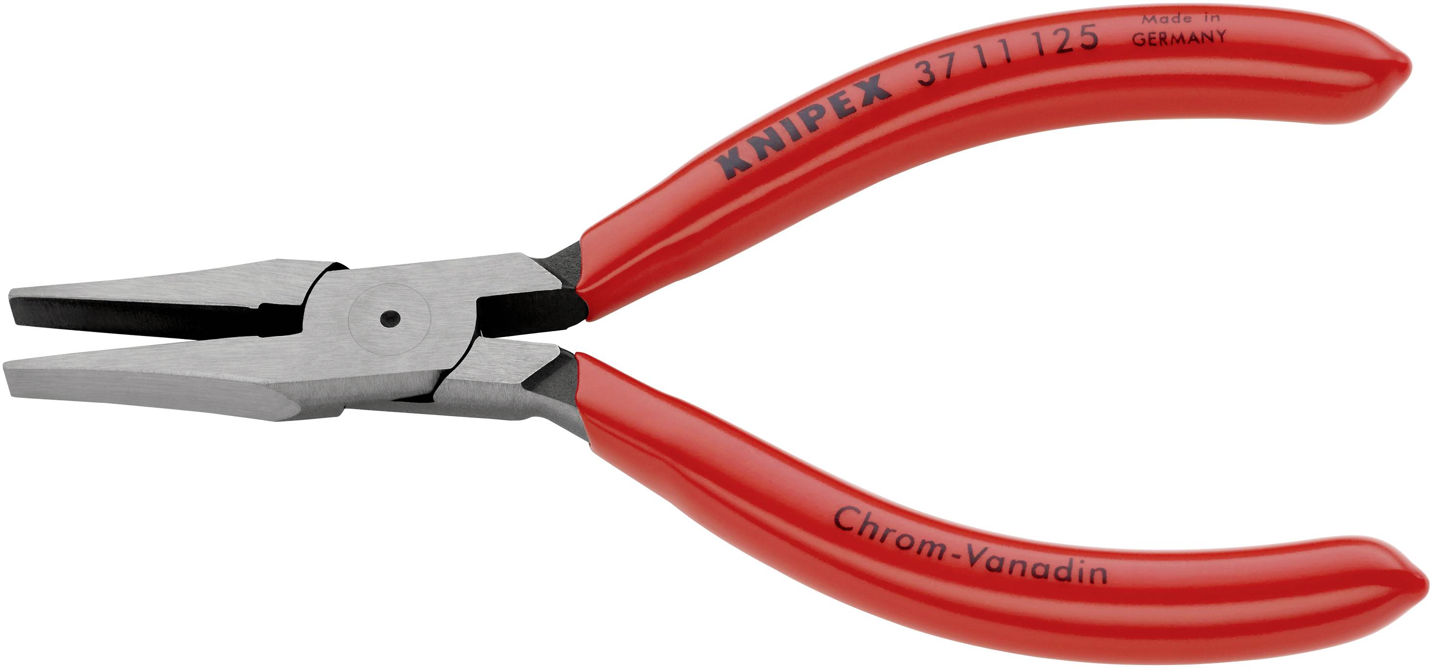Rote Flachzange mit Aufschrift 'Chrom-Vanadin' und 'Knipex'; Werkzeug für Greifarbeiten.