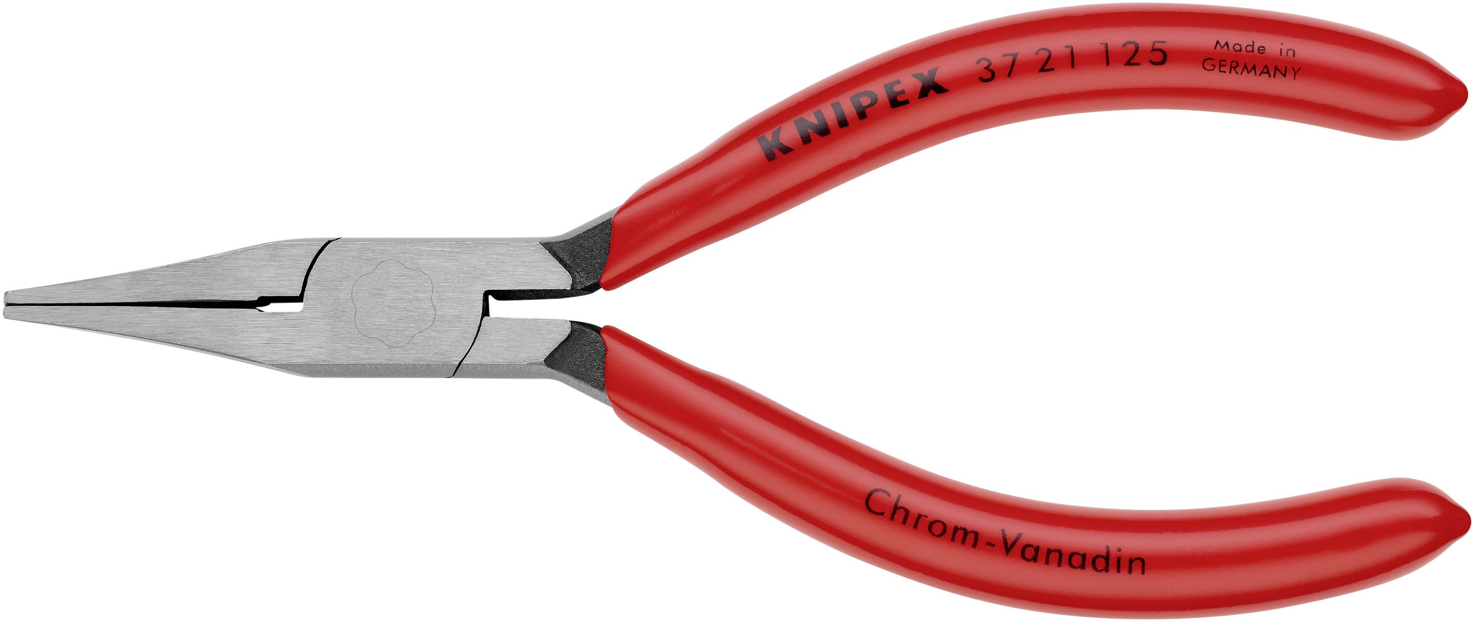 Rote Flachzange mit der Aufschrift 'Knipex' auf dem Griff. Geeignet für Greif- und Schneidarbeiten in handwerklichen Bereichen.