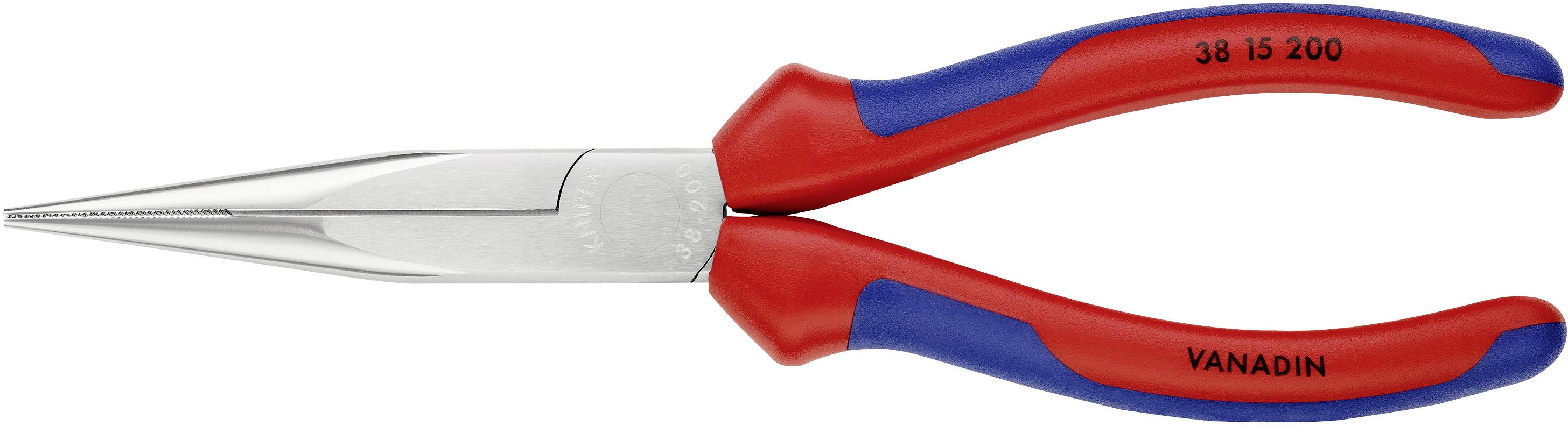 Rote und blaue Spitzzange mit Aufschrift 'VANADIN' auf den Griffen. Hochwertige Verarbeitung, geeignet für präzise Arbeiten.